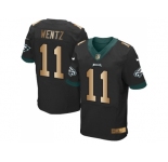 Nike Philadelphia Eagles #11 Carson Wentz Black Alternate Men's Stitched NFL New Elite Gold Jersey