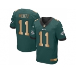 Nike Philadelphia Eagles #11 Carson Wentz Midnight Green Team Color Men's Stitched NFL New Elite Gold Jersey