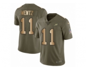 Men Nike Philadelphia Eagles #11 Carson Wentz Limited Olive Gold 2017 Salute to Service NFL Jersey