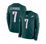 Men's Nike Philadelphia Eagles #7 Ron Jaworski Limited Green Therma Long Sleeve NFL Jersey