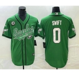 Men's Philadelphia Eagles #0 DAndre Swift Green C Patch Cool Base Stitched Baseball Jersey