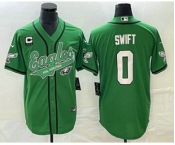 Men's Philadelphia Eagles #0 DAndre Swift Green C Patch Cool Base Stitched Baseball Jersey