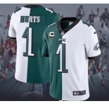 Men's Philadelphia Eagles  #1 Jalen Hurts 2-star C Patch Green V White Peace Split Vapor Untouchable Limited Stitched NFL Jersey