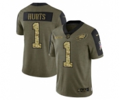 Men's Philadelphia Eagles #1 Jalen Hurts 2021 Olive Camo Salute To Service Limited Stitched Football Jersey
