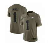 Men's Philadelphia Eagles #1 Jalen Hurts 2022 Olive Salute To Service Limited Stitched Jersey