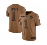 Men's Philadelphia Eagles #1 Jalen Hurts 2023 Brown Salute To Service Limited Football Stitched Jersey