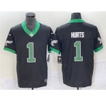 Men's Philadelphia Eagles #1 Jalen Hurts Black 2023 F.U.S.E. Vapor Untouchable Stitched Football Jersey