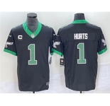 Men's Philadelphia Eagles #1 Jalen Hurts Black 2023 F.U.S.E. Vapor Untouchable With C Patch Stitched Football Jersey