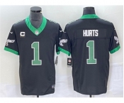 Men's Philadelphia Eagles #1 Jalen Hurts Black 2023 F.U.S.E. Vapor Untouchable With C Patch Stitched Football Jersey
