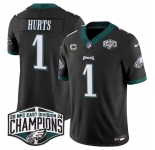 Men's Philadelphia Eagles #1 Jalen Hurts Black 2024 NFC East Champions With 3-Star C Patch F.U.S.E. Vapor Untouchable Limited Stitched Football Jersey