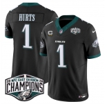 Men's Philadelphia Eagles #1 Jalen Hurts Black 2024 New NFC East Champions With 3-Star C Patch F.U.S.E. Vapor Untouchable Limited Stitched Football Jersey