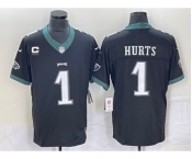 Men's Philadelphia Eagles #1 Jalen Hurts Black C Patch 2023 FUSE Vapor Untouchable Stitched Jersey
