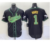 Men's Philadelphia Eagles #1 Jalen Hurts Black Cool Base Stitched Baseball Jersey