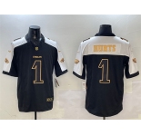 Men's Philadelphia Eagles #1 Jalen Hurts Black Gold New F.U.S.E. Vapor Untouchable Limited Football Stitched Jersey