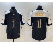 Men's Philadelphia Eagles #1 Jalen Hurts Black Gold New F.U.S.E. Vapor Untouchable Limited Football Stitched Jersey
