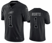 Men's Philadelphia Eagles #1 Jalen Hurts Black Reflective Limited Stitched Football Jersey