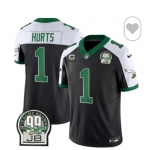 Men's Philadelphia Eagles  #1 Jalen Hurts Black White F.U.S.E. Vapor Untouchable Limited 2024 Stitched Football Jersey