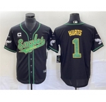 Men's Philadelphia Eagles #1 Jalen Hurts Black With C Patch Cool Base Stitched Baseball Jersey