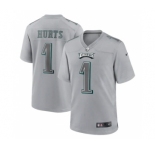 Men's Philadelphia Eagles #1 Jalen Hurts Gray Atmosphere Fashion Stitched Game Jersey