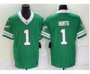Men's Philadelphia Eagles #1 Jalen Hurts Green 2023 F.U.S.E. Vapor Untouchable Stitched Football Jersey