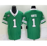 Men's Philadelphia Eagles #1 Jalen Hurts Green 2023 F.U.S.E. Vapor Untouchable With C Patch Stitched Football Jersey