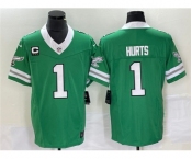 Men's Philadelphia Eagles #1 Jalen Hurts Green 2023 F.U.S.E. Vapor Untouchable With C Patch Stitched Football Jersey