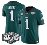 Men's Philadelphia Eagles #1 Jalen Hurts Green 2024 NFC East Champions With 3-Star C Patch F.U.S.E. Vapor Untouchable Limited Stitched Football Jersey