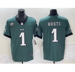 Men's Philadelphia Eagles #1 Jalen Hurts Green C Patch 2023 FUSE Vapor Untouchable Stitched Jersey