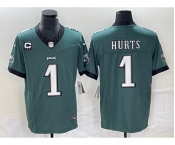 Men's Philadelphia Eagles #1 Jalen Hurts Green C Patch 2023 FUSE Vapor Untouchable Stitched Jersey
