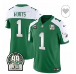 Men's Philadelphia Eagles  #1 Jalen Hurts  Green White F.U.S.E. Vapor Untouchable Limited 2024 Stitched Football Jersey