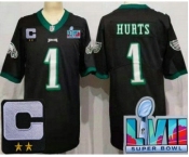 Men's Philadelphia Eagles #1 Jalen Hurts Limited Black C Patch Super Bowl LVII Vapor Jersey