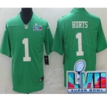 Men's Philadelphia Eagles #1 Jalen Hurts Limited Green Rush Super Bowl LVII Vapor Jersey