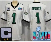 Men's Philadelphia Eagles #1 Jalen Hurts Limited White C Patch Super Bowl LVII Vapor Jersey