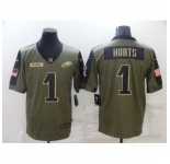 Men's Philadelphia Eagles #1 Jalen Hurts Nike Olive 2021 Salute To Service Limited Player Jersey