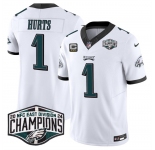Men's Philadelphia Eagles #1 Jalen Hurts White 2024 NFC East Champions With 3-Star C Patch F.U.S.E. Vapor Untouchable Limited Stitched Football Jersey