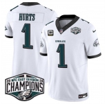 Men's Philadelphia Eagles #1 Jalen Hurts White 2024 New NFC East Champions With 3-Star C Patch F.U.S.E. Vapor Untouchable Limited Stitched Football Jersey