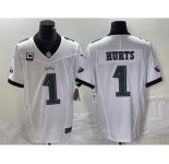 Men's Philadelphia Eagles #1 Jalen Hurts White C Patch 2023 FUSE Vapor Stitched Jersey