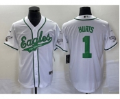 Men's Philadelphia Eagles #1 Jalen Hurts White Cool Base Stitched Baseball Jersey1