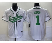 Men's Philadelphia Eagles #1 Jalen Hurts White Cool Base Stitched Baseball Jersey