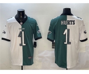 Men's Philadelphia Eagles #1 Jalen Hurts White & Green Split Vapor Untouchable Limited Football Stitched Jersey
