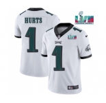 Men's Philadelphia Eagles #1 Jalen Hurts White Super Bowl LVII Patch Vapor Untouchable Limited Stitched Jersey
