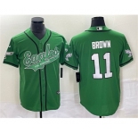 Men's Philadelphia Eagles #11 A. J. Brown Green Cool Base Baseball Stitched Jersey