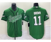 Men's Philadelphia Eagles #11 A. J. Brown Green Cool Base Baseball Stitched Jersey