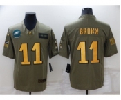 Men's Philadelphia Eagles #11 A. J. Brown Olive Gold Salute To Service Limited Stitched Jersey