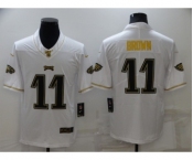 Men's Philadelphia Eagles #11 A. J. Brown White 100th Season Golden Edition Jersey