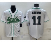 Men's Philadelphia Eagles #11 A. J. Brown White With Patch Cool Base Stitched Baseball Jersey