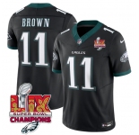 Men's Philadelphia Eagles #11 A.J. Brown Black 2025 Eagles Logo Super Bowl LIX Patch New F.U.S.E. Vapor Untouchable Limited Football Stitched Jersey
