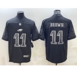 Men's Philadelphia Eagles #11 AJ Brown Black Reflective Limited Stitched Football Jersey