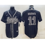 Men's Philadelphia Eagles #11 AJ Brown Black Reflective With Patch Cool Base Stitched Baseball Jersey