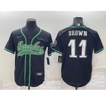Men's Philadelphia Eagles #11 AJ Brown Black Stitched Cool Base Nike Baseball Jersey